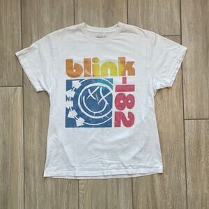 blink-182 Graphic Band T Shirt Men’s Large White Cotton Short Sleeve Logo Tee